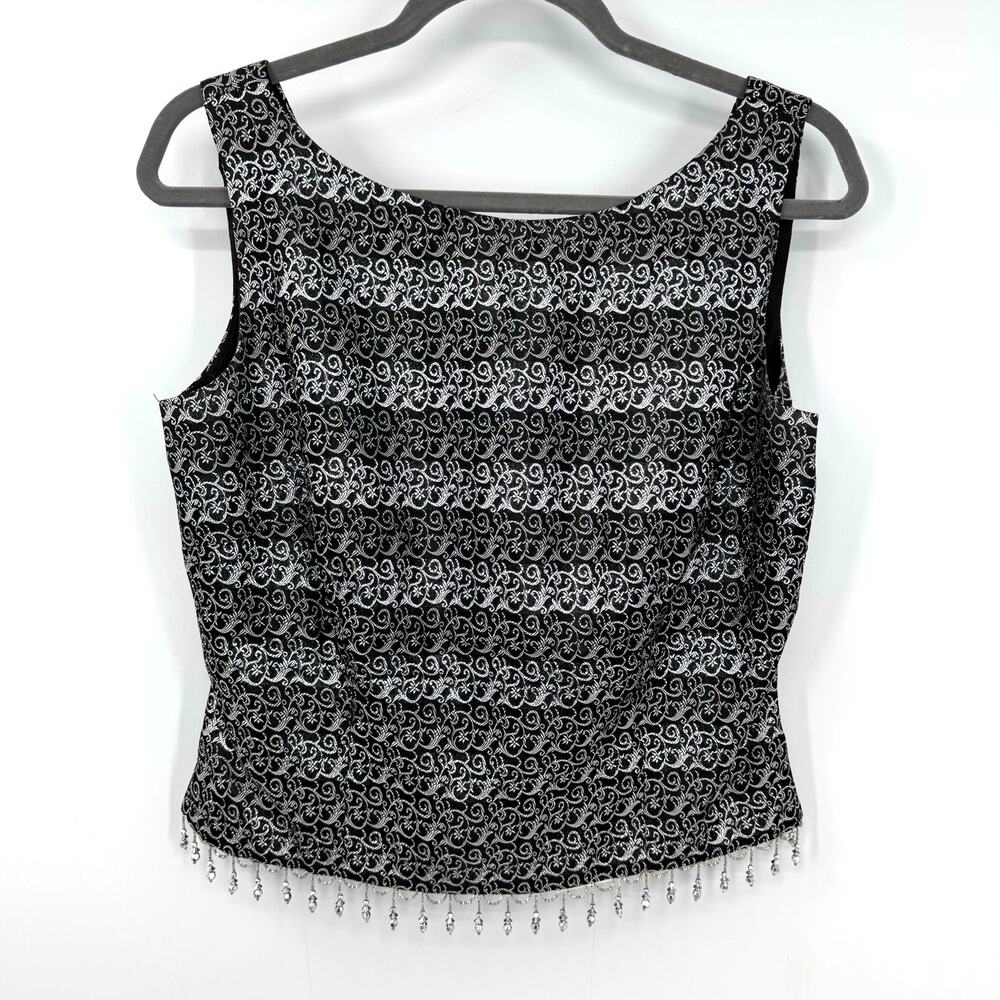 VTG Cachet Y2K Metallic Beaded Top Size 10 Black Silver Fairy Glam Whimsigoth